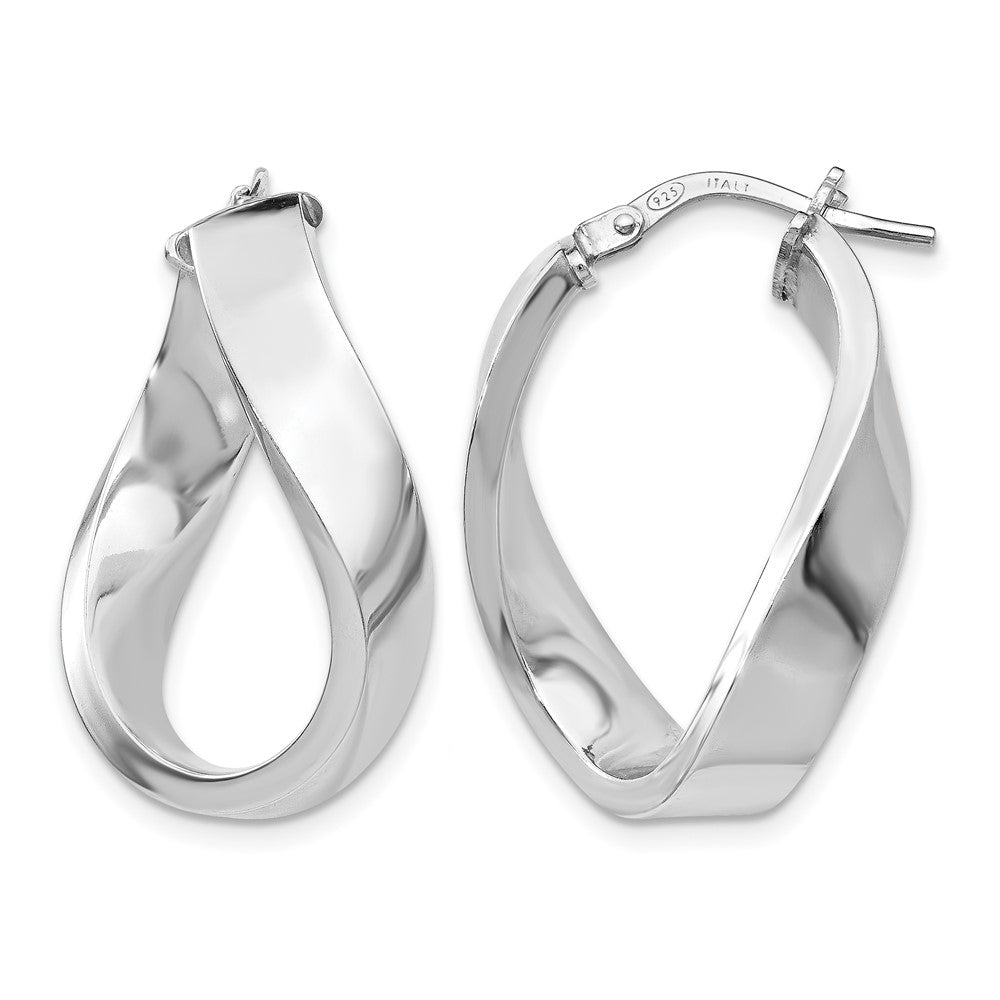 Sterling Silver RH-plated Polished Twisted Hoop Earrings, 26.5 x 5 mm