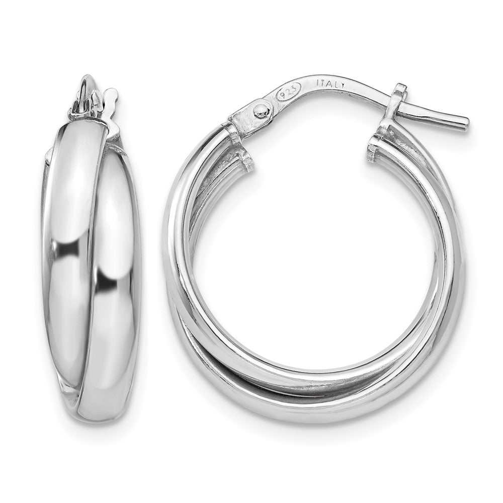 Sterling Silver RH-plated Polished Twisted Hoop Earrings, 20.5 x 5.5 mm