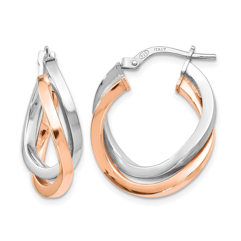 Sterling Silver Rose-tone Polished Hoop Earrings, 23 x 4.5 mm