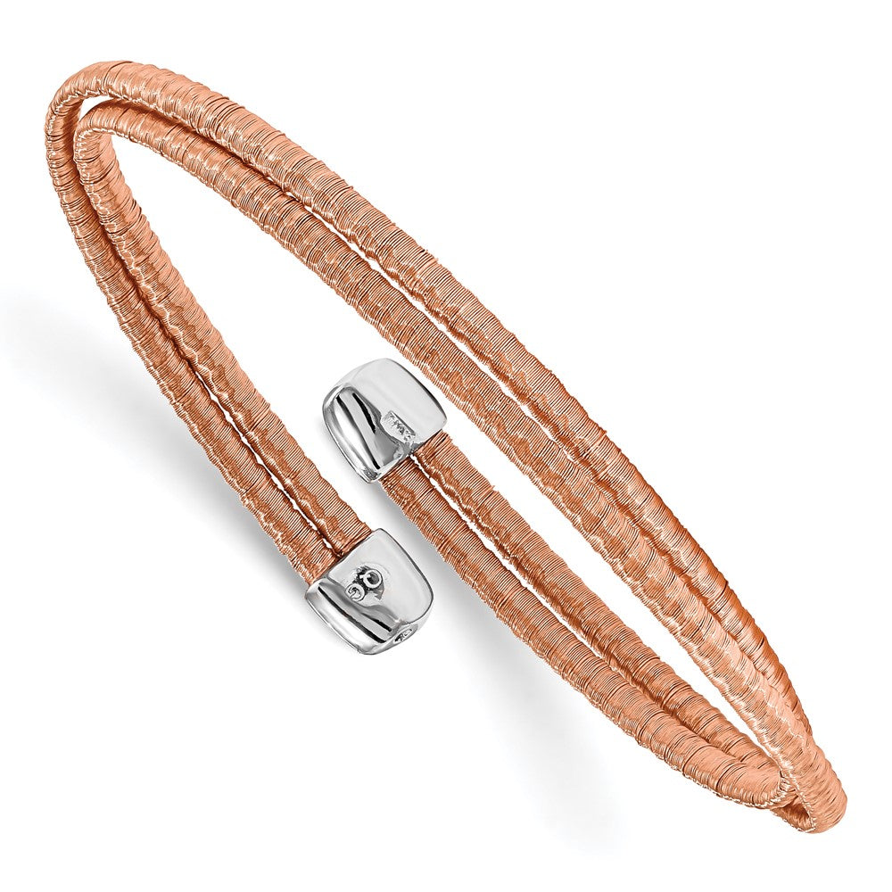 Sterling Silver Rose-tone Flexible Cuff Bangle