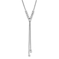 Sterling Silver RH-plated Polish/Dia-cut Beads Adj. Necklace, 17 mm