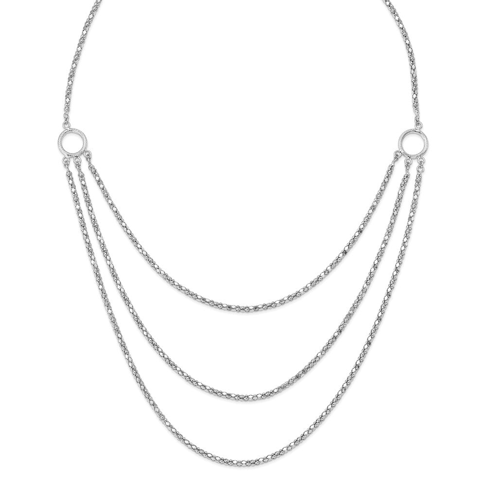 Sterling Silver Rhodium w/2 in ext. 3 Layer Fancy Necklace, 22 mm