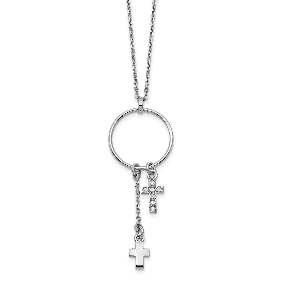 Sterling Silver Rhodium-plated CZ Cross w/1.5 in ext. Necklace, 17.5 x 17 mm