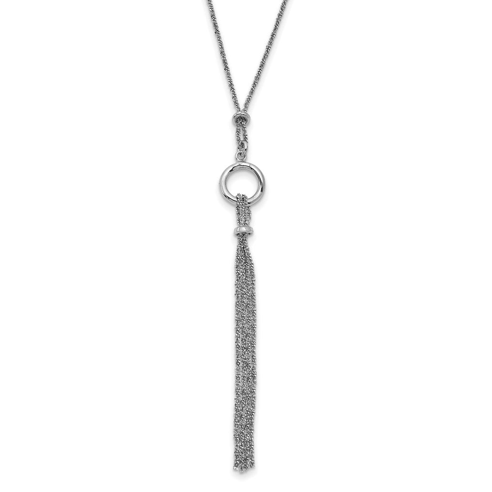 Sterling Silver Rhodium-plated Tassel w/1.5in ext. Necklace, 15 x 12 mm