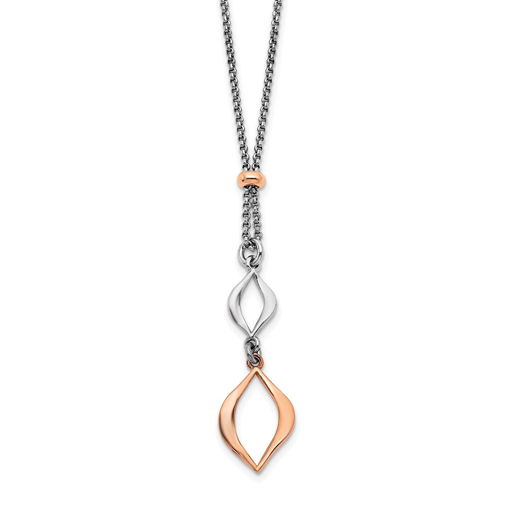 Sterling Silver RH-plated & Rose-tone w/1.5in ext. Necklace, 15.5 x 10 mm