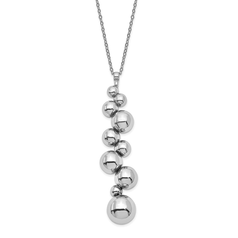 Sterling Silver Polished Beaded Dangle w/1.25in ext. Necklace, 18 mm