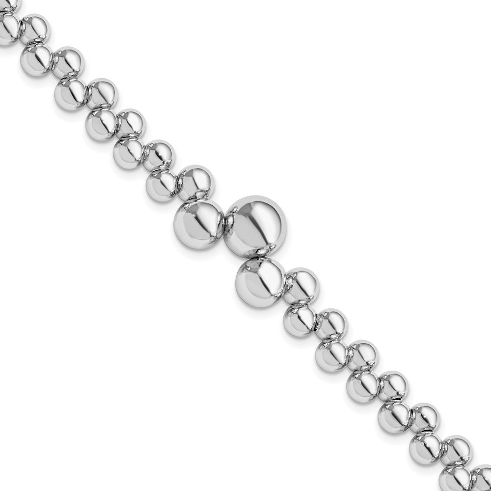 Sterling Silver RH-plated Polished Beaded w/1.5in ext. Bracelet, 7 mm