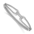 Sterling Silver Rhod-plat Polished CZ Woven Flexible Cuff, 0.9 mm