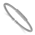 Sterling Silver Rhod-plat Polished CZ Woven Flexible Cuff, 7 x 0.67 mm