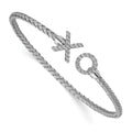 Sterling Silver Rhod-plat Polished CZ X & O Woven Flexible Cuff, 7 x 3.85 mm