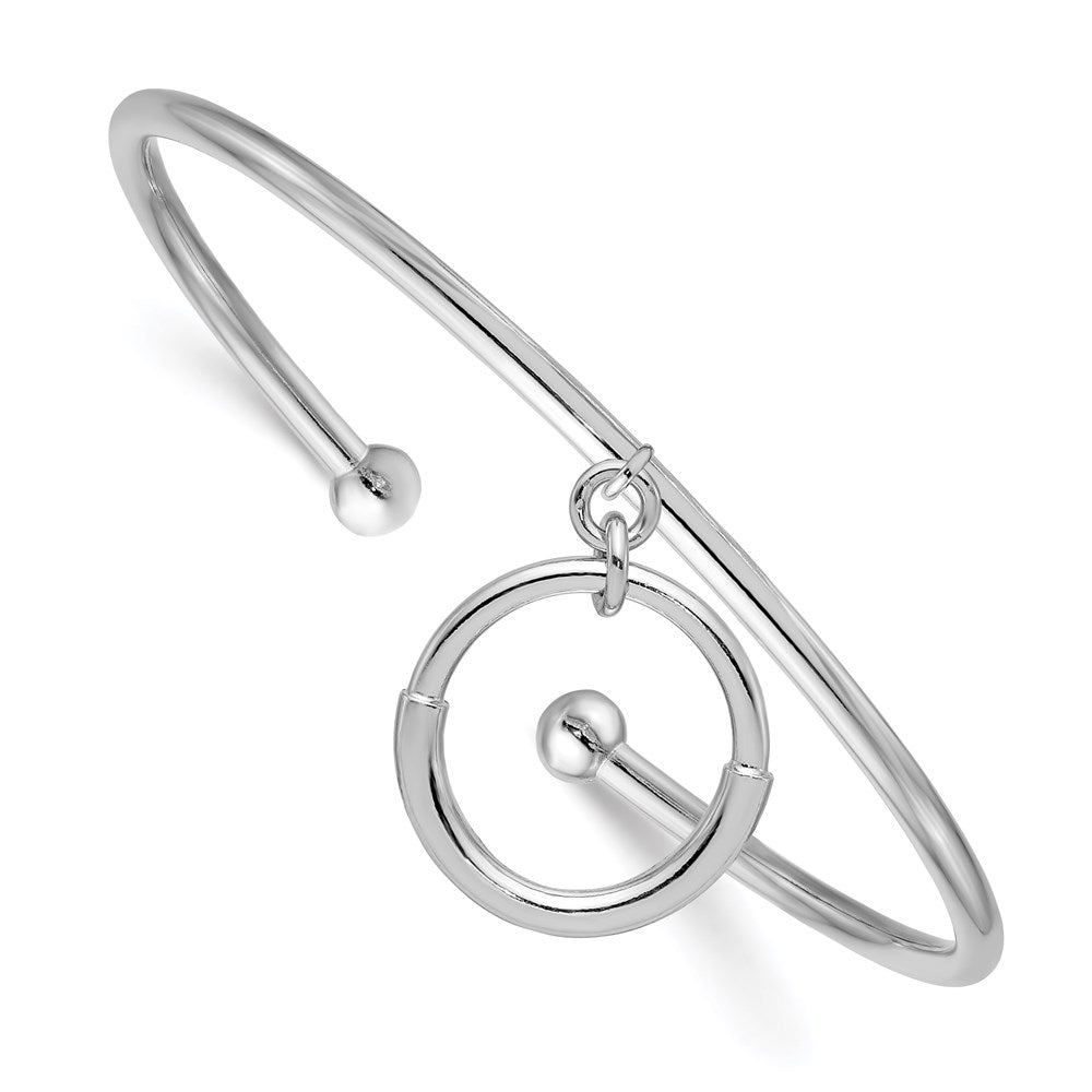 Sterling Silver Rhod-plat Polished with Charm Cuff Bangle, 2.4 mm