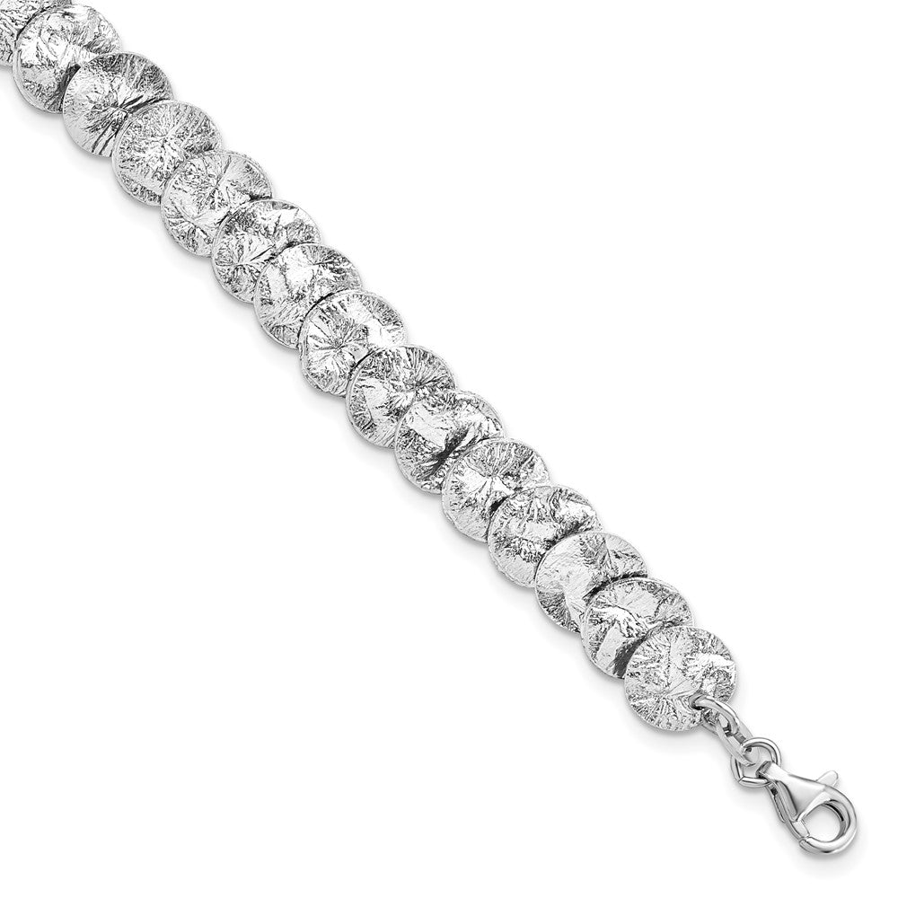 Sterling Silver Rhod-pt. Textured Reversible w/1.5 in ext. Bracele, 7 x 6.74 mm