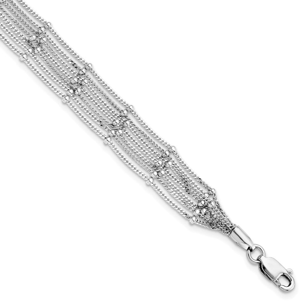 Sterling Silver RH-plated Seven Strand Beaded Bracelet, 7.5 mm