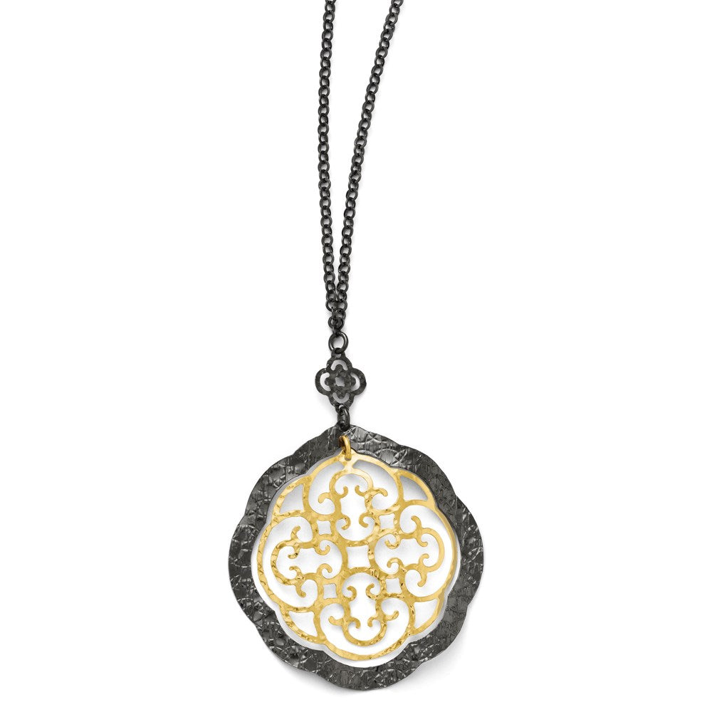 Sterling Silver/Ruthenium/Gold-tone 14k Flash Necklace, 18 mm