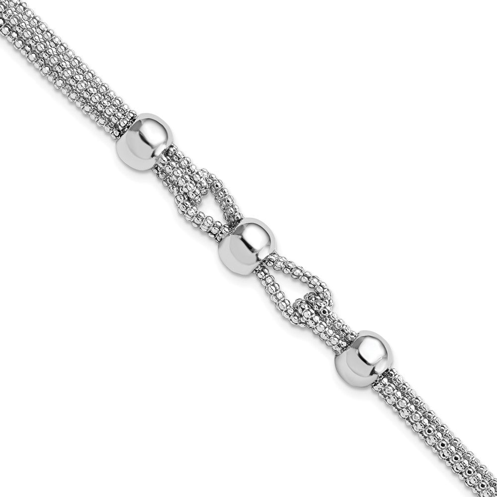 Sterling Silver Polished 4 Strand Beaded w/1in ext. Bracelet, 7.5 mm
