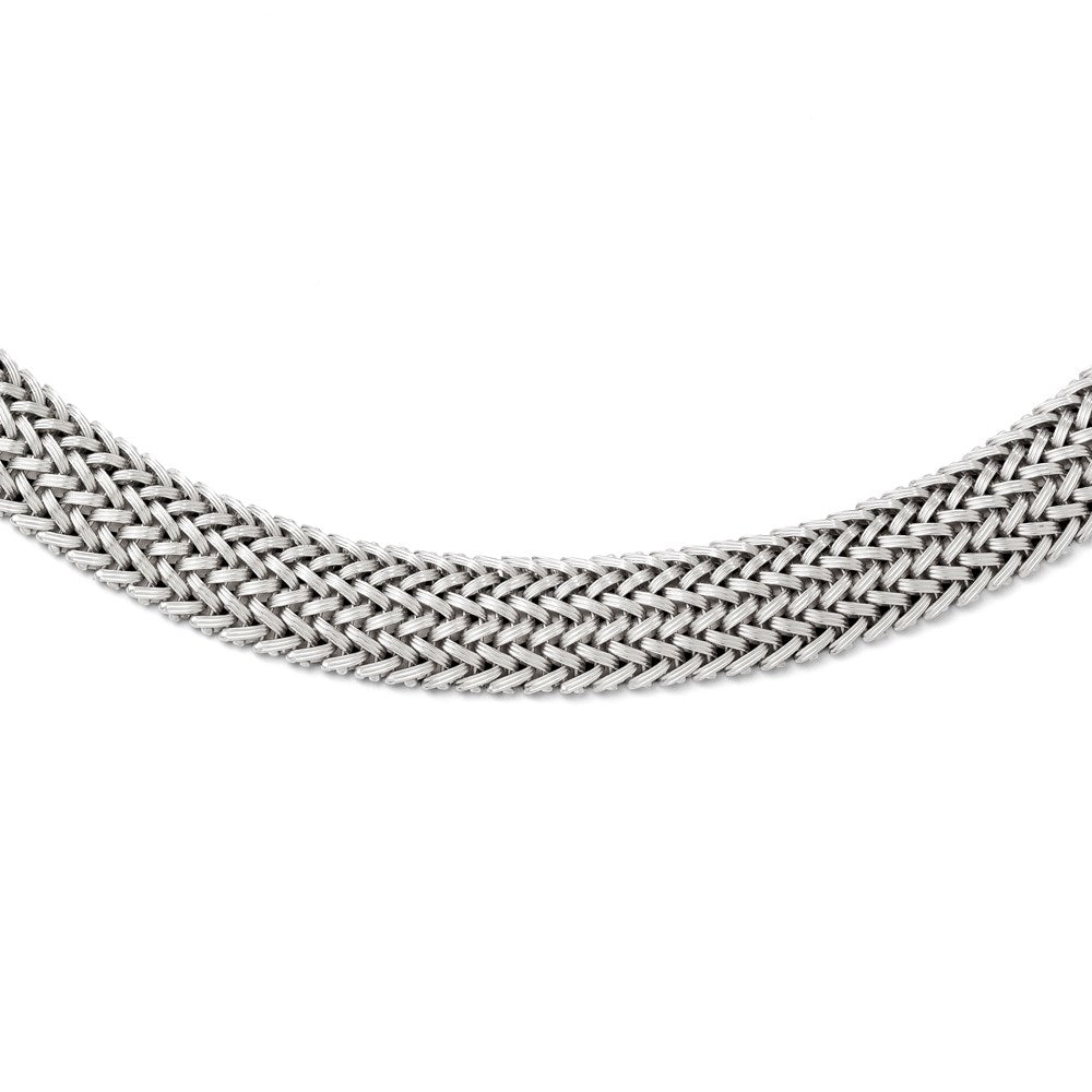 Sterling Silver Polished Mesh Braided Necklace, 18 mm