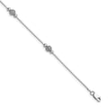 Sterling Silver Rhodium-plated Textured Bead 9 inch Plus 1 inch Extender - Total 10 inch Anklet, 9 x 2 mm