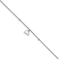 Sterling Silver Rhodium-plated Heart Dangle 9 inch Plus 1 inch Extender - Total 10 inch Anklet, 9 x 1 mm, 3.38 g