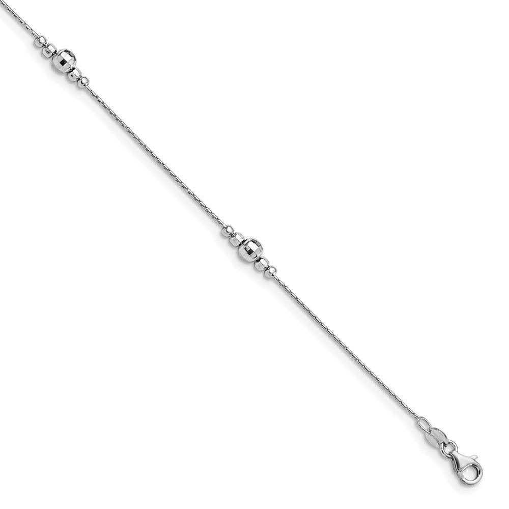 Sterling Silver Rhodium-plated Mirror Bead 9 inch Plus 1 inch Extender - Total 10 inch Anklet, 9 x 1 mm