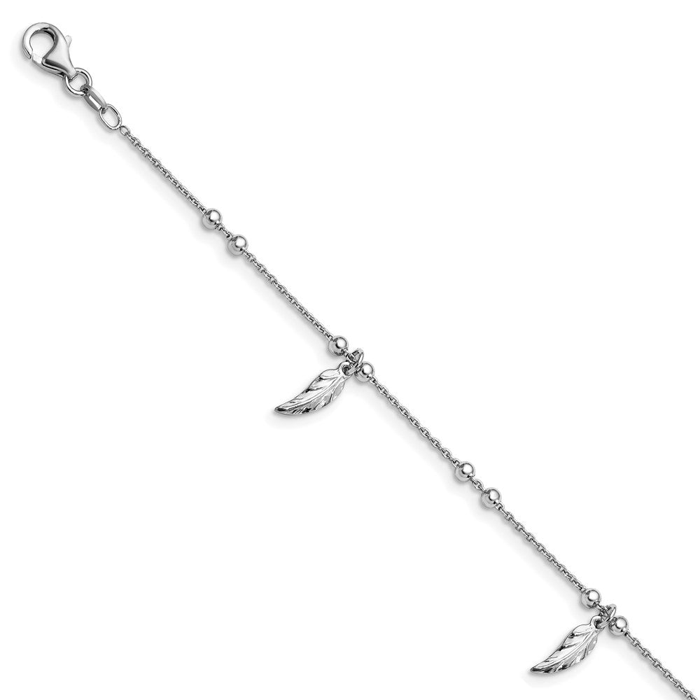 Sterling Silver Rhodium-plated Feathers 9 inch Plus 1 inch Extender - Total 10 inch Anklet, 9 x 1 mm