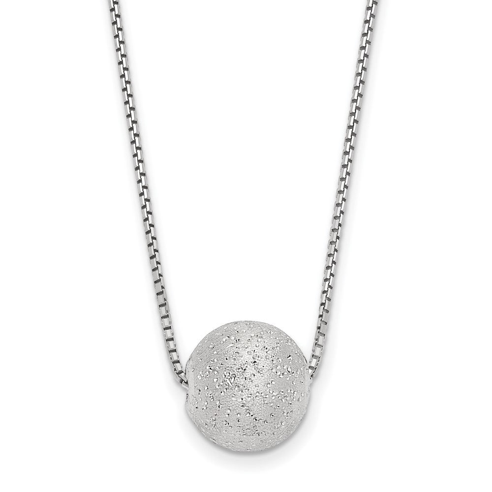 SS Radiant Essence Rh-plated Polish/Text w/2in ext. Necklace, 20 mm