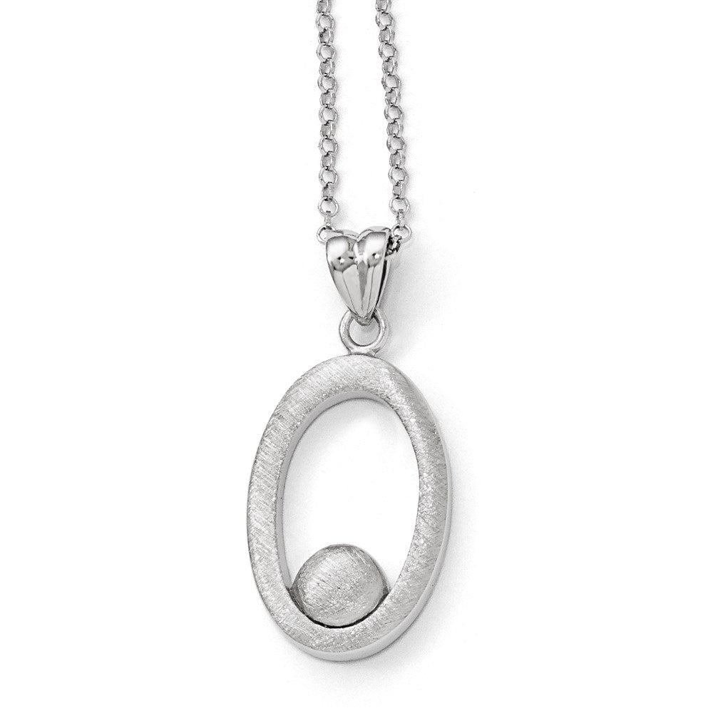 Sterling Silver Polished & Scratch Finish Necklace w/1.5in ext, 17 mm