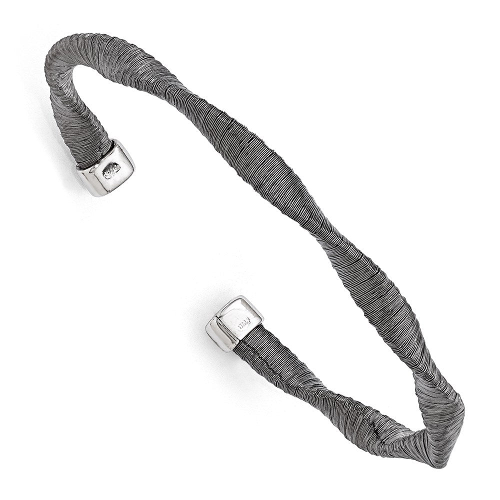 Sterling Silver Black Rhodium-plated Textured Twisted Bracelet, 5 mm