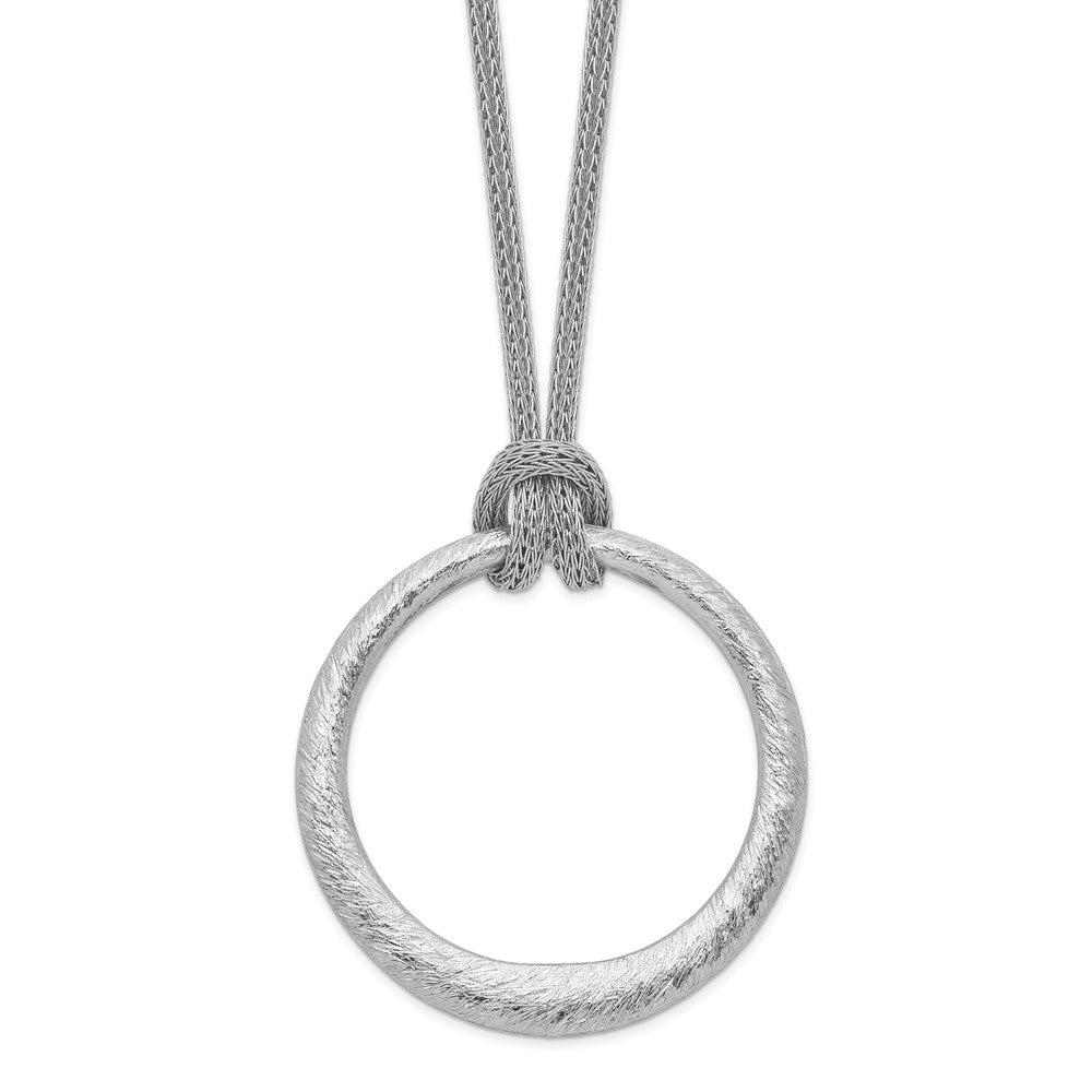 Sterling Silver RH-plated Textured Circle Pendant Necklace, 18 x 2.08 mm