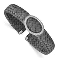 Sterling Silver CZ Black Woven Flexible Cuff, 6.5 x 12.5 mm