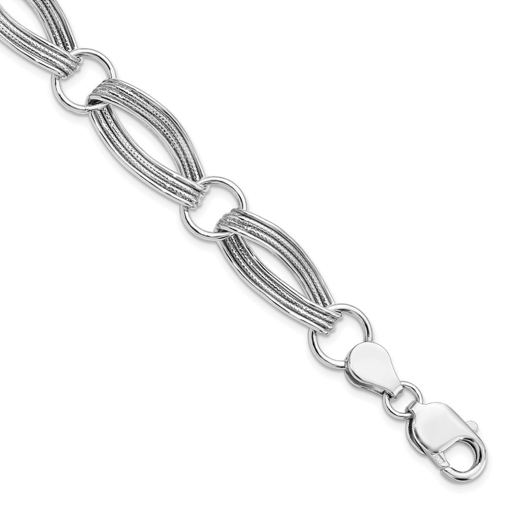 Sterling Silver Rhodium-plated Polished and Textured Link Bracelet, 8.5 x 2.75 mm