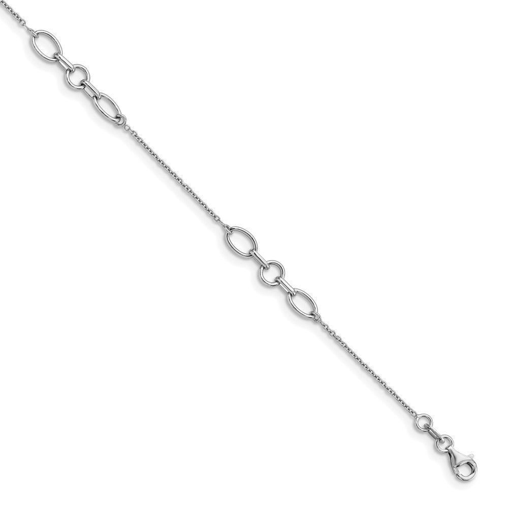 Sterling Silver Rhodium-plated Link 9 inch Plus 0.5 inch Extender - Total 9.5 inch Anklet, 9 x 1 mm