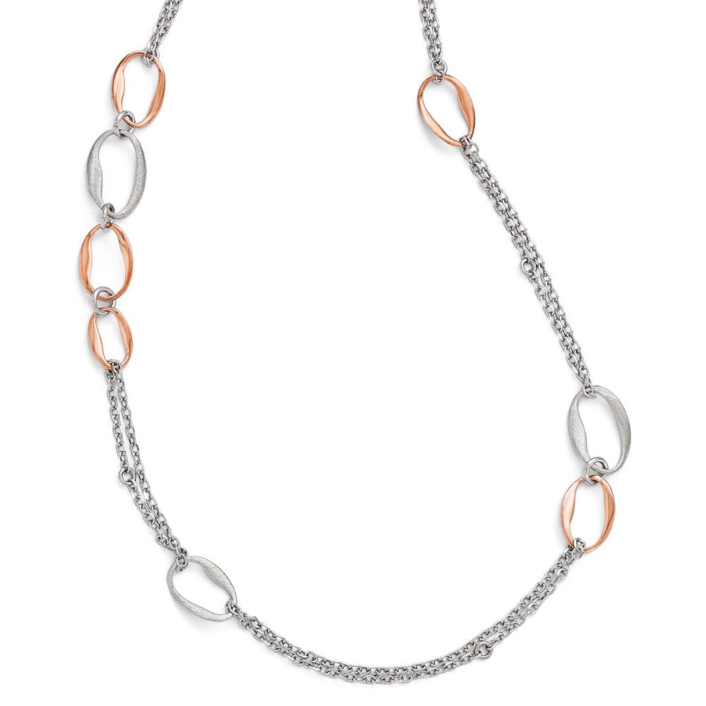 Sterling Silver RH/Rose-plat Scratch-finish 2-Chain Necklace, 31.5 mm