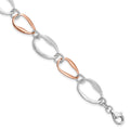 Sterling Silver Rose-plated w/1in ext. Link Bracelet, 7 mm