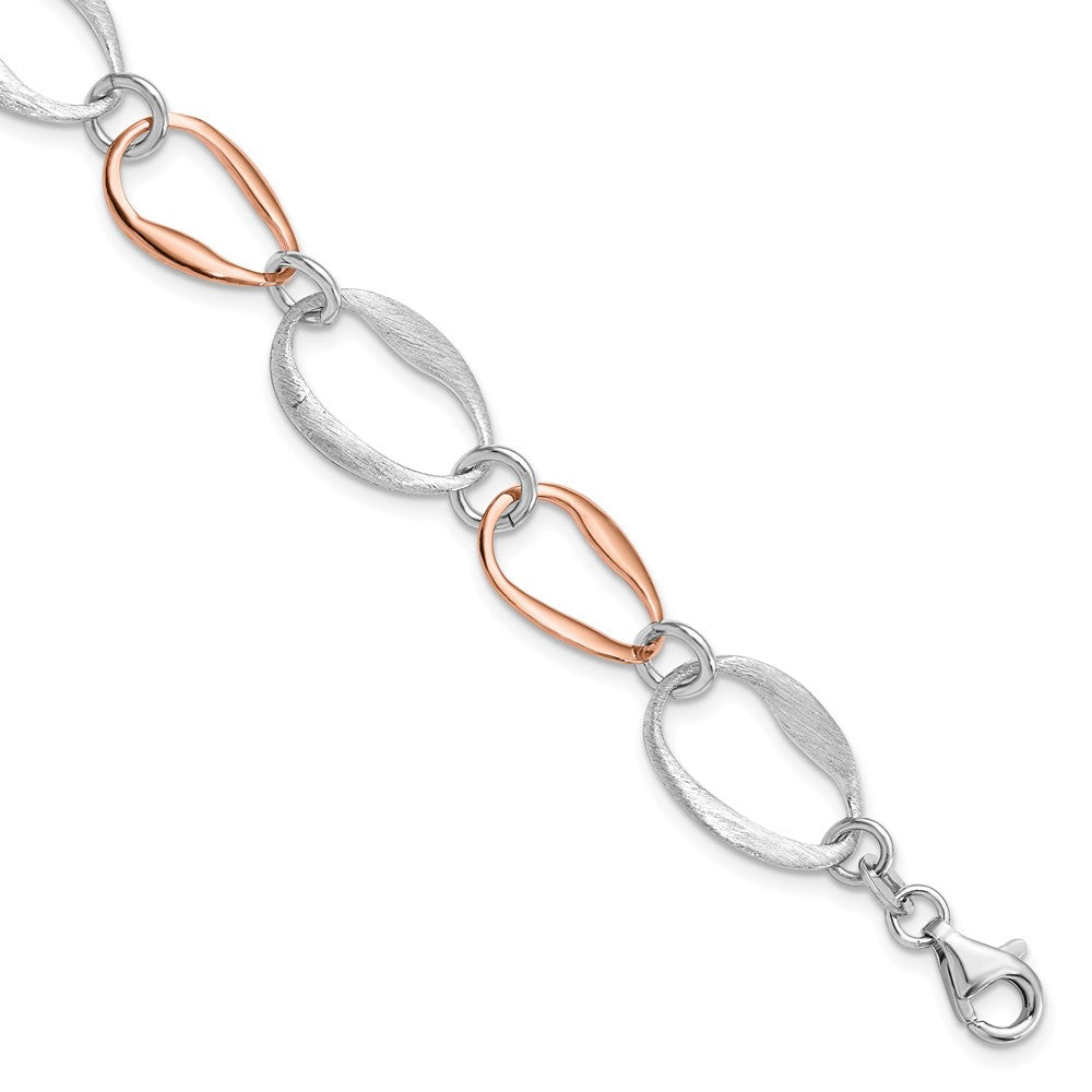 Sterling Silver Rose-plated w/1in ext. Link Bracelet, 7 mm