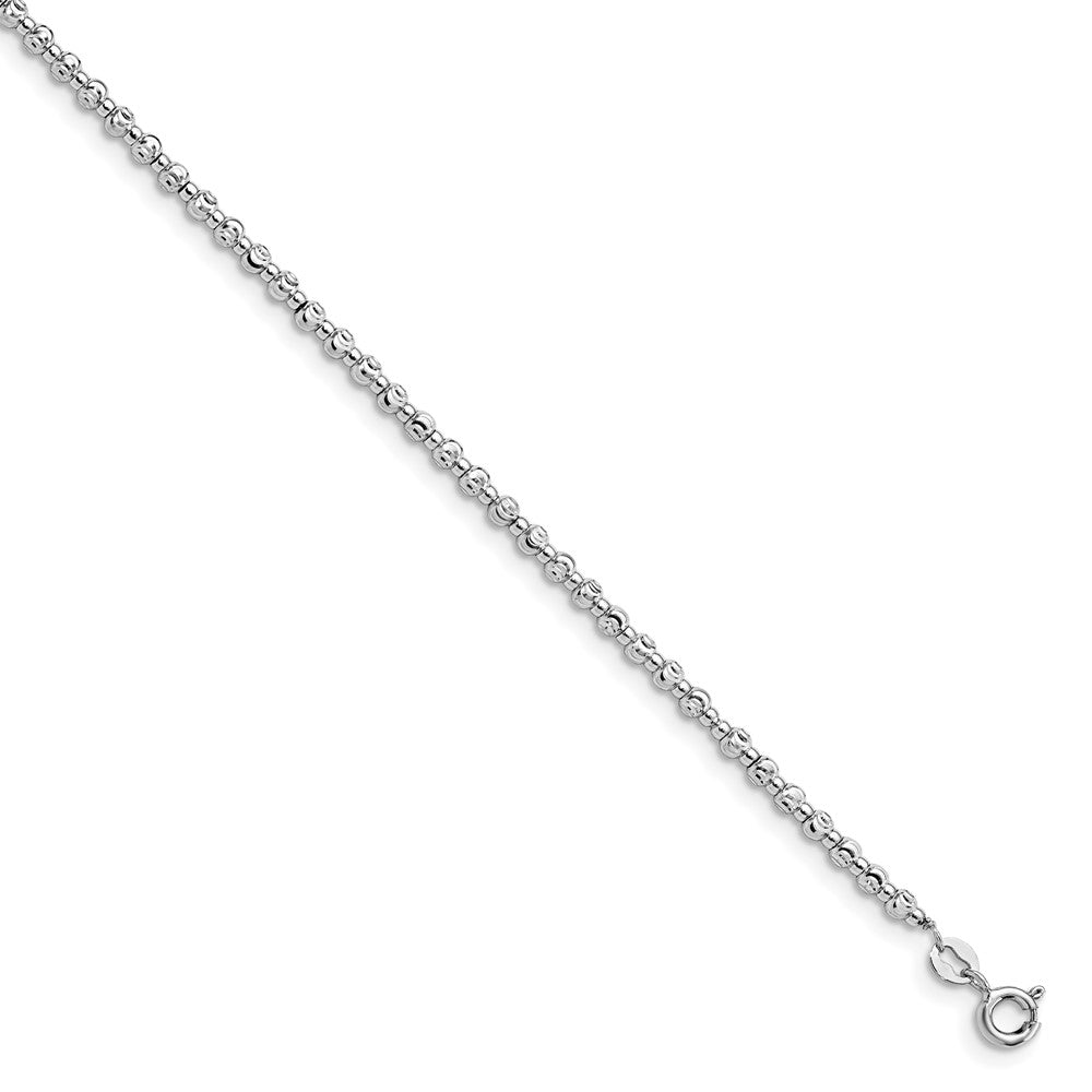 Sterling Silver Rhodium-plated Beaded 9 inch Plus 1 inch Extender - Total 10 inch Anklet, 9 x 3 mm