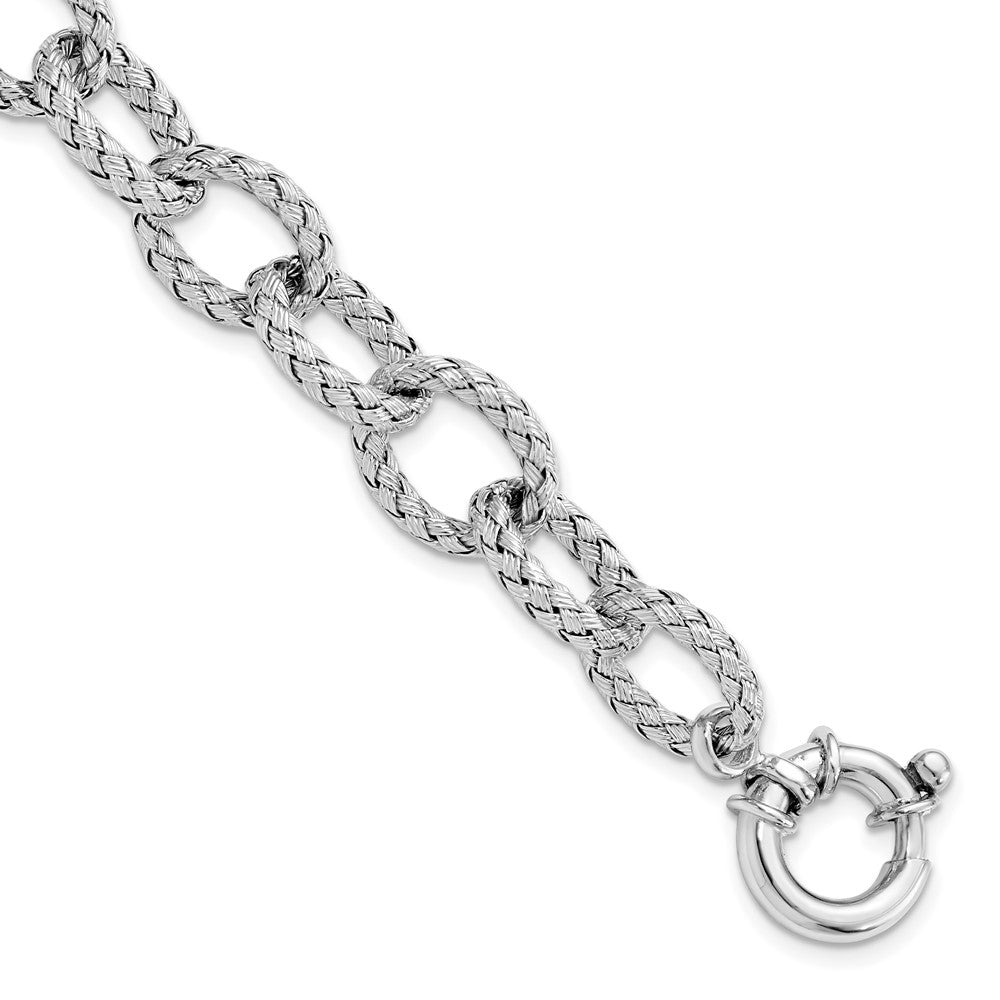 Sterling Silver RH-plated Woven Link Bracelet, 7.5 mm