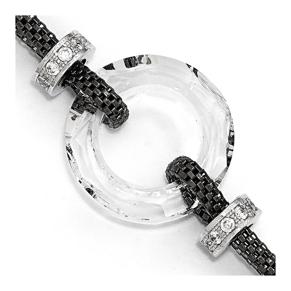 Sterling Silver Blk-plated Crystal Bracelet w/1in ext., 6.5 mm