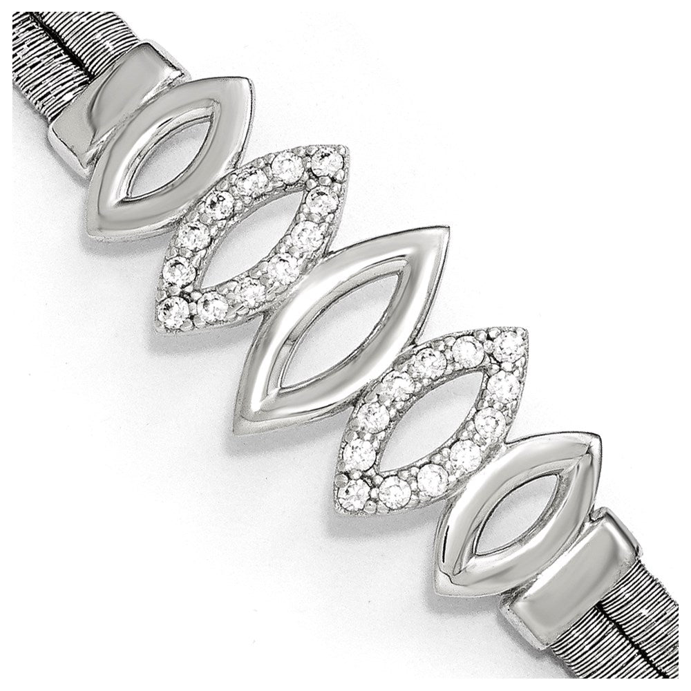 Sterling Silver Polished CZ w/1.5in ext. Bracelet, 6.5 mm