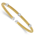 Sterling Silver Rhodium-plated Gold-plated CZ Woven Flexible Cuff, 7.25 x 3.7 mm