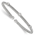 Sterling Silver Rhodium-plated CZ Woven Flexible Cuff, 7.25 x 3.7 mm