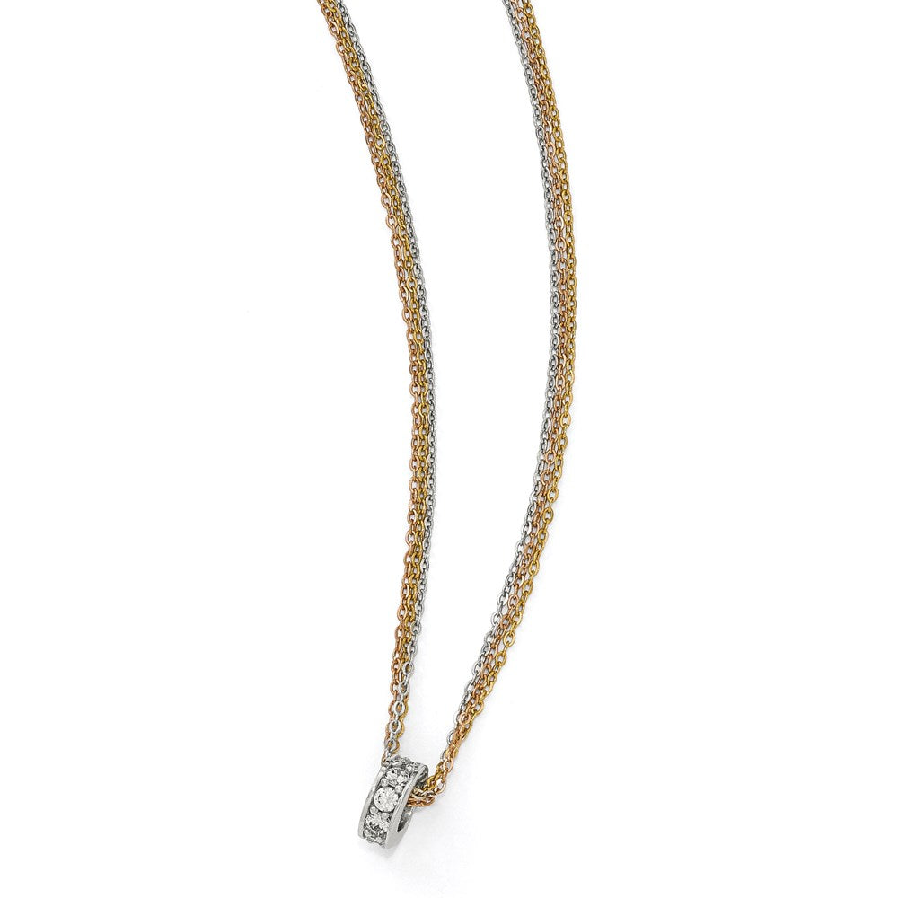 Sterling Silver Rose & Yellow-tone CZ 3-Strand Necklace, 18 mm