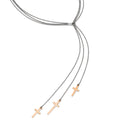Sterling Silver 3 Rose-tone Cross Adj up to 24in Slip-on Necklace, 24 mm