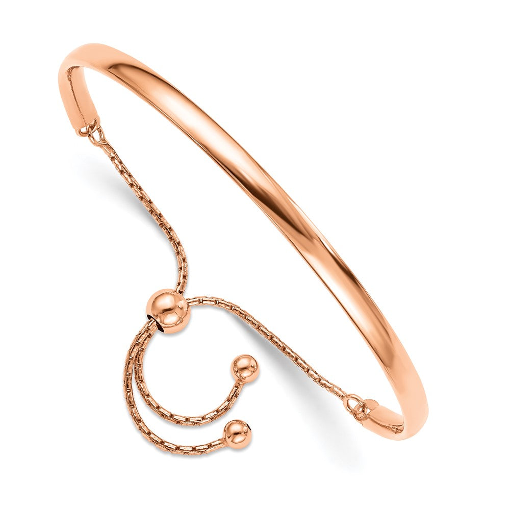 Sterling Silver Rose Gold-plated Polished Adjust Bangle, 4 mm