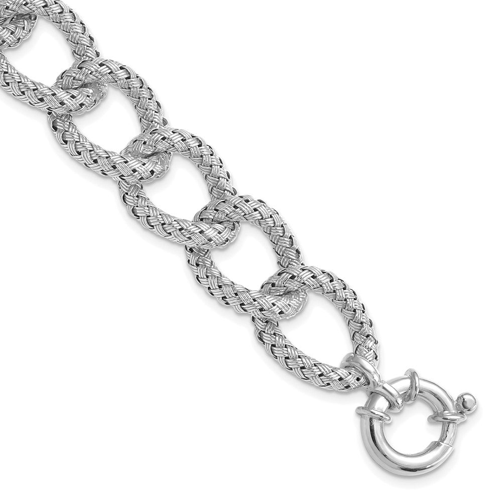 Sterling Silver RH-plated Polished Textured Bracelet, 8 mm