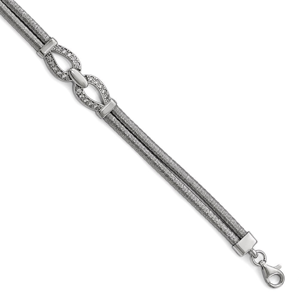 Sterling Silver Rhodium-plated CZ with 1.5in ext. Bracelet, 7 mm