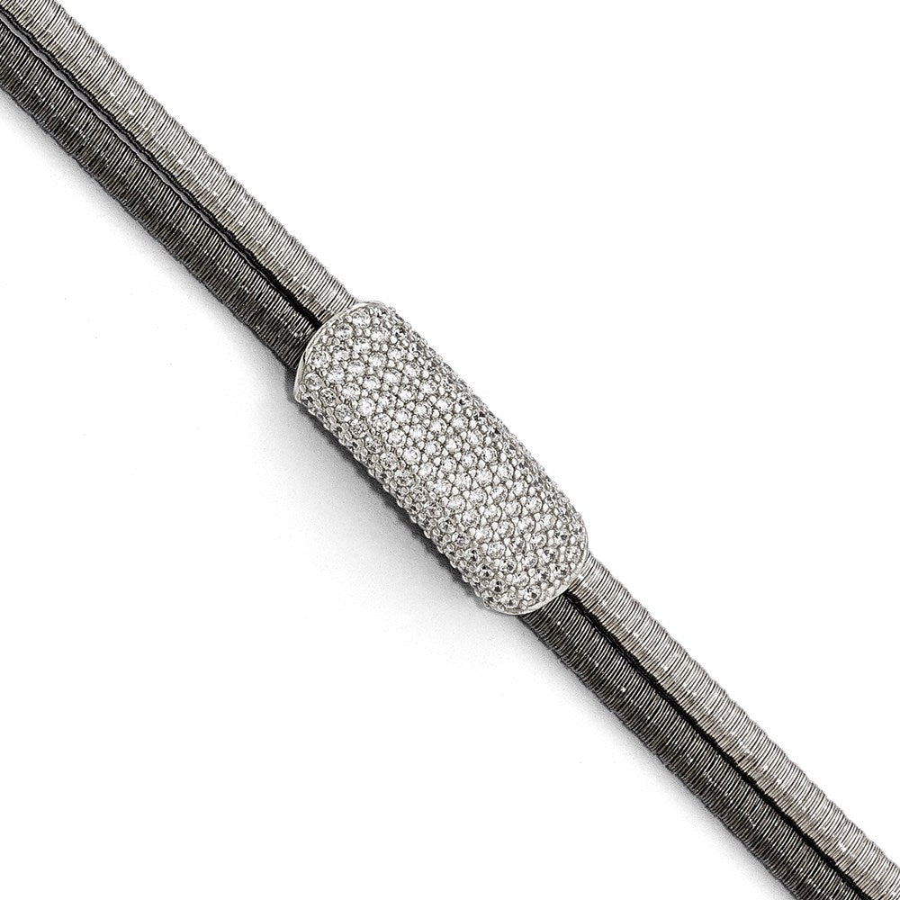 Sterling Silver Ruthenium-plated CZ with 1.5in ext. Bracelet, 7 mm