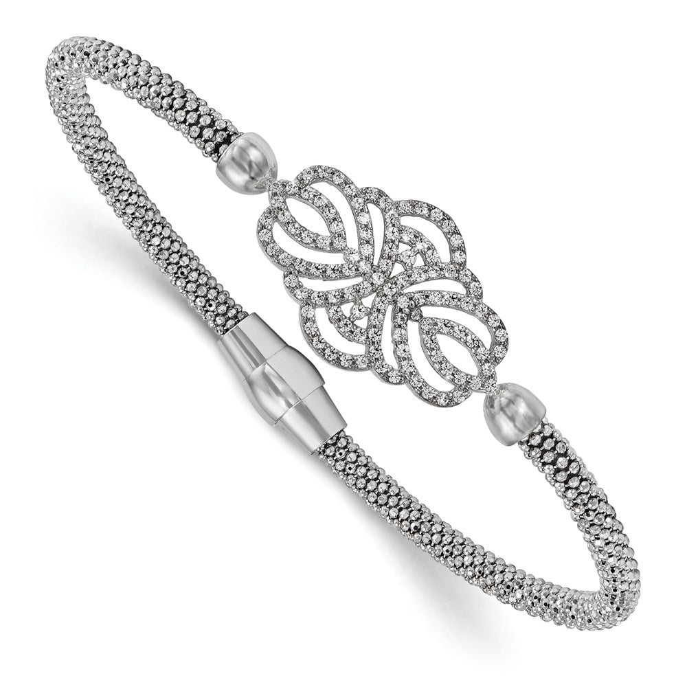 Sterling Silver Polished Textured CZ Bracelet, 7.5 mm