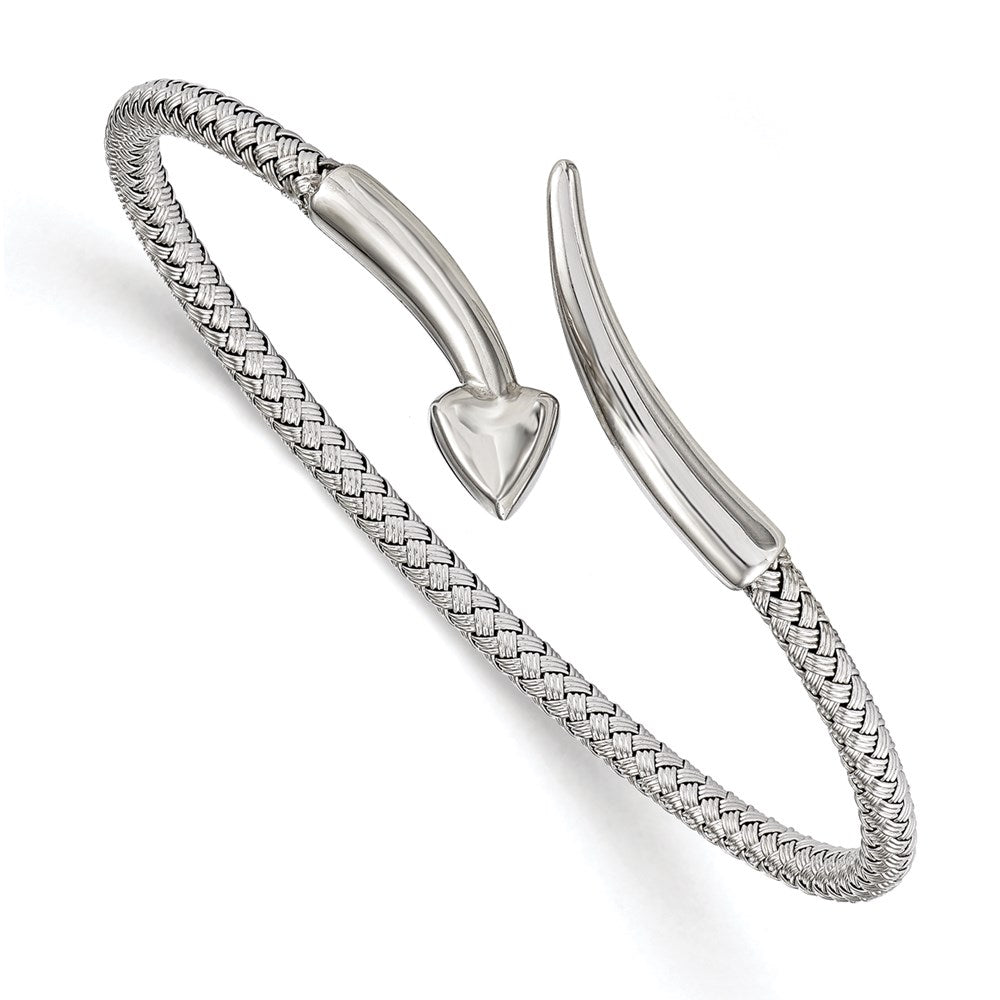 Sterling Silver Rhodium-Plated Flexible Bangle, 7.25 x 3.5 mm