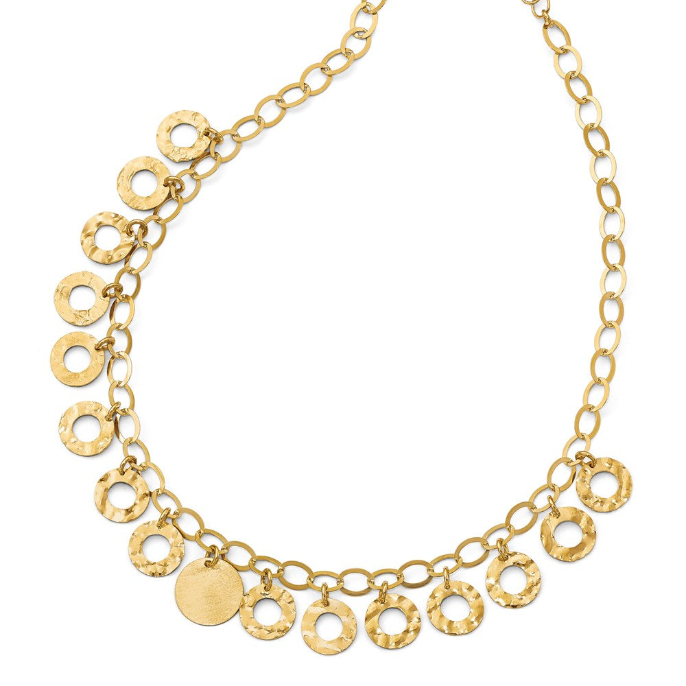 Sterling Silver Gold-tone Circles w/ 2in ext. Necklace, 16 mm