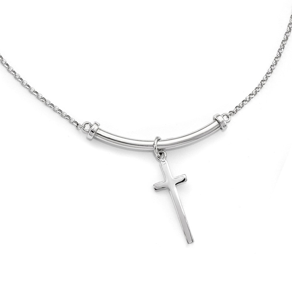 Sterling Silver RH-plated Polished Cross w/1in ext. Necklace, 17 mm